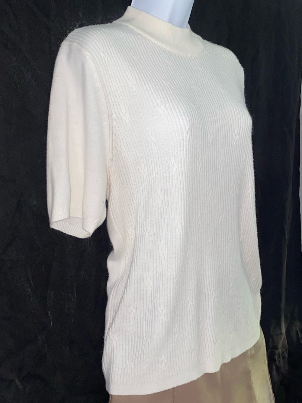 Vintage BonWorth Cream Acrylic Cashmere Knit Top with Mock Neck - Picture 2 of 10
